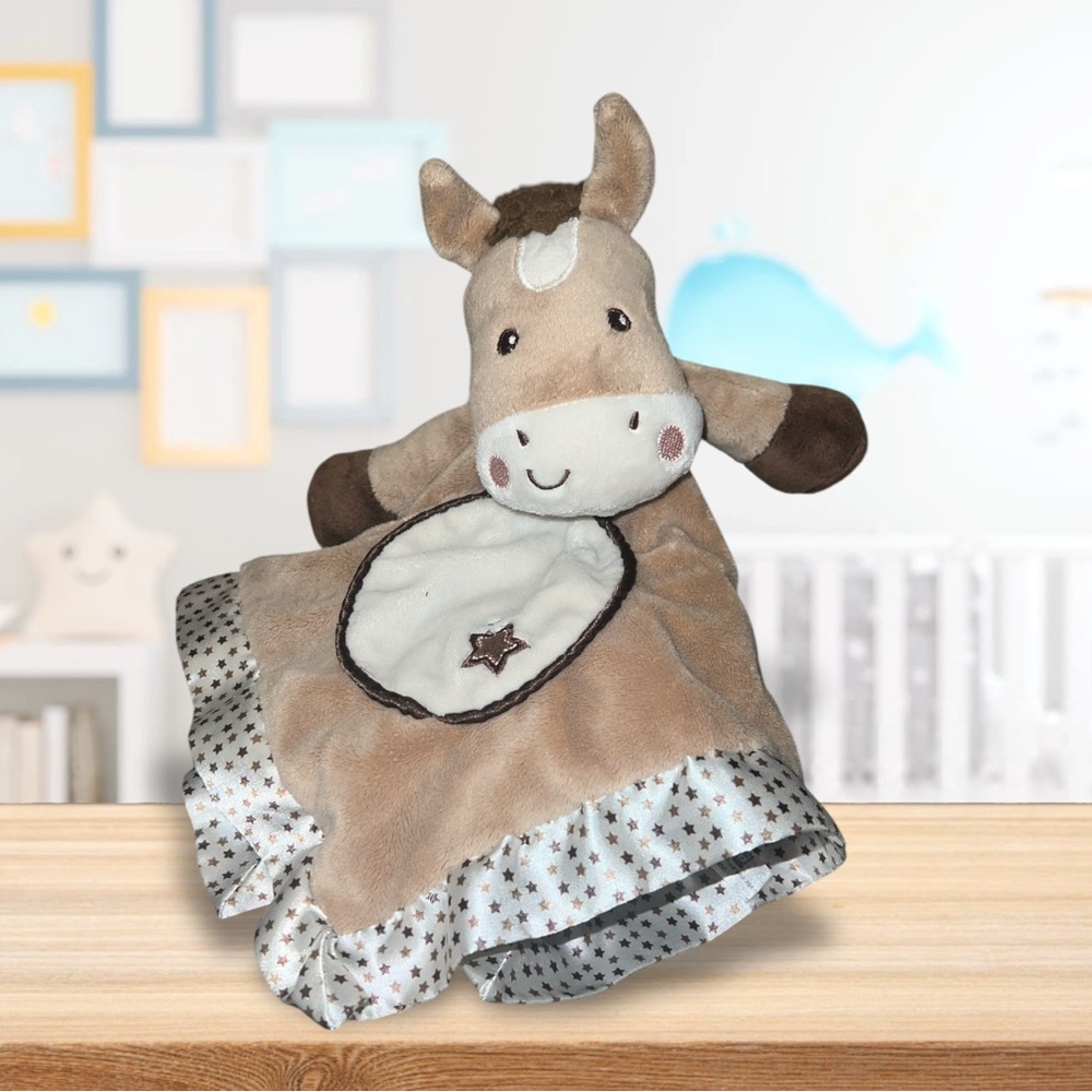 Douglas Baby Pony Horse Plush Lovey Satin Trim Stars Security Blanket Neutral